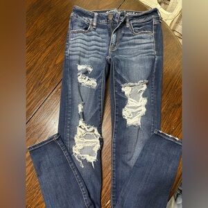 American Eagle Outfitters Women's Ripped Blue Skinny Jeans